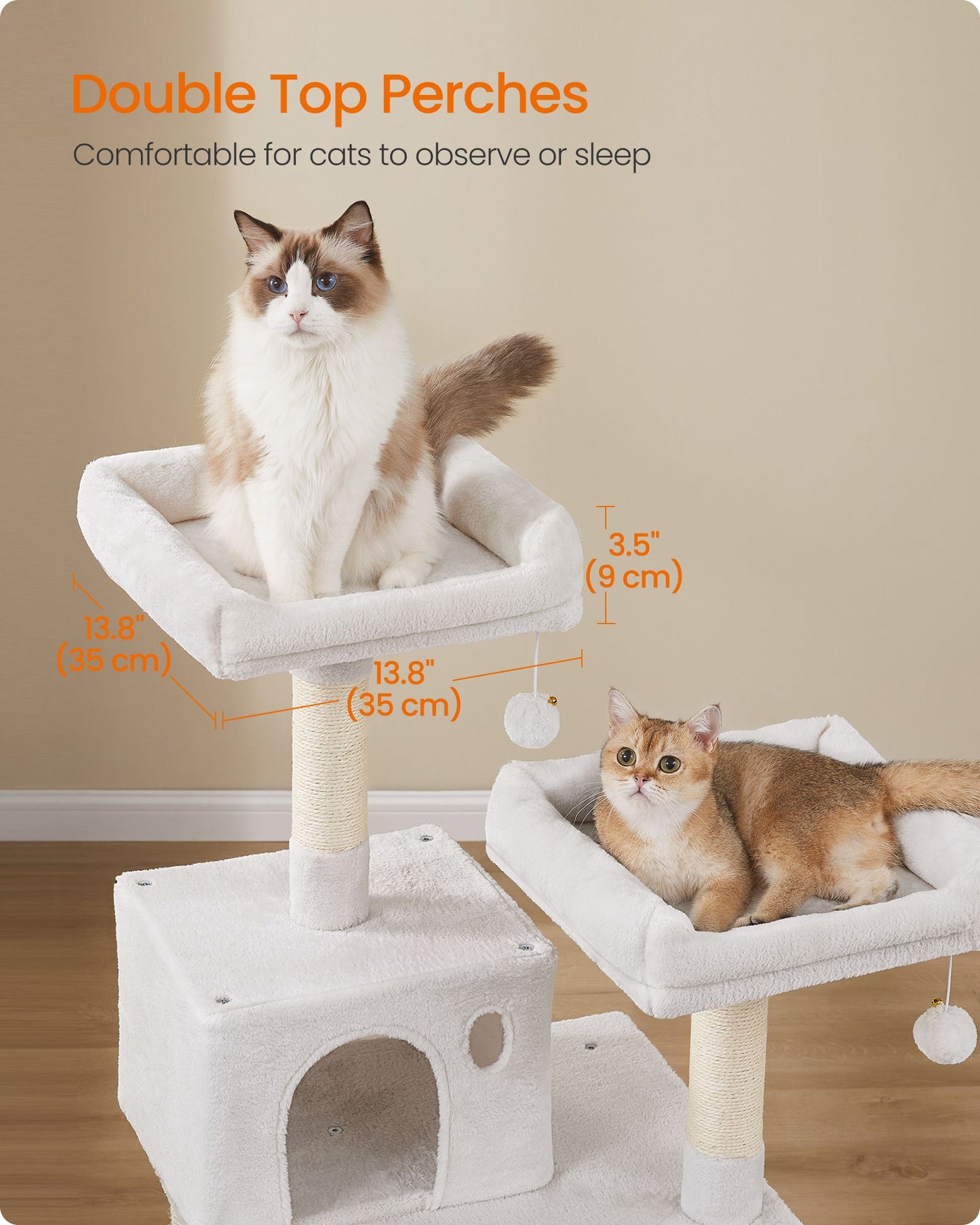 143 cm Cat Tower for Indoor Cats Cream White - image 5