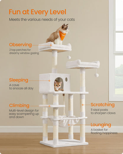 143 cm Cat Tower for Indoor Cats Cream White - image 6