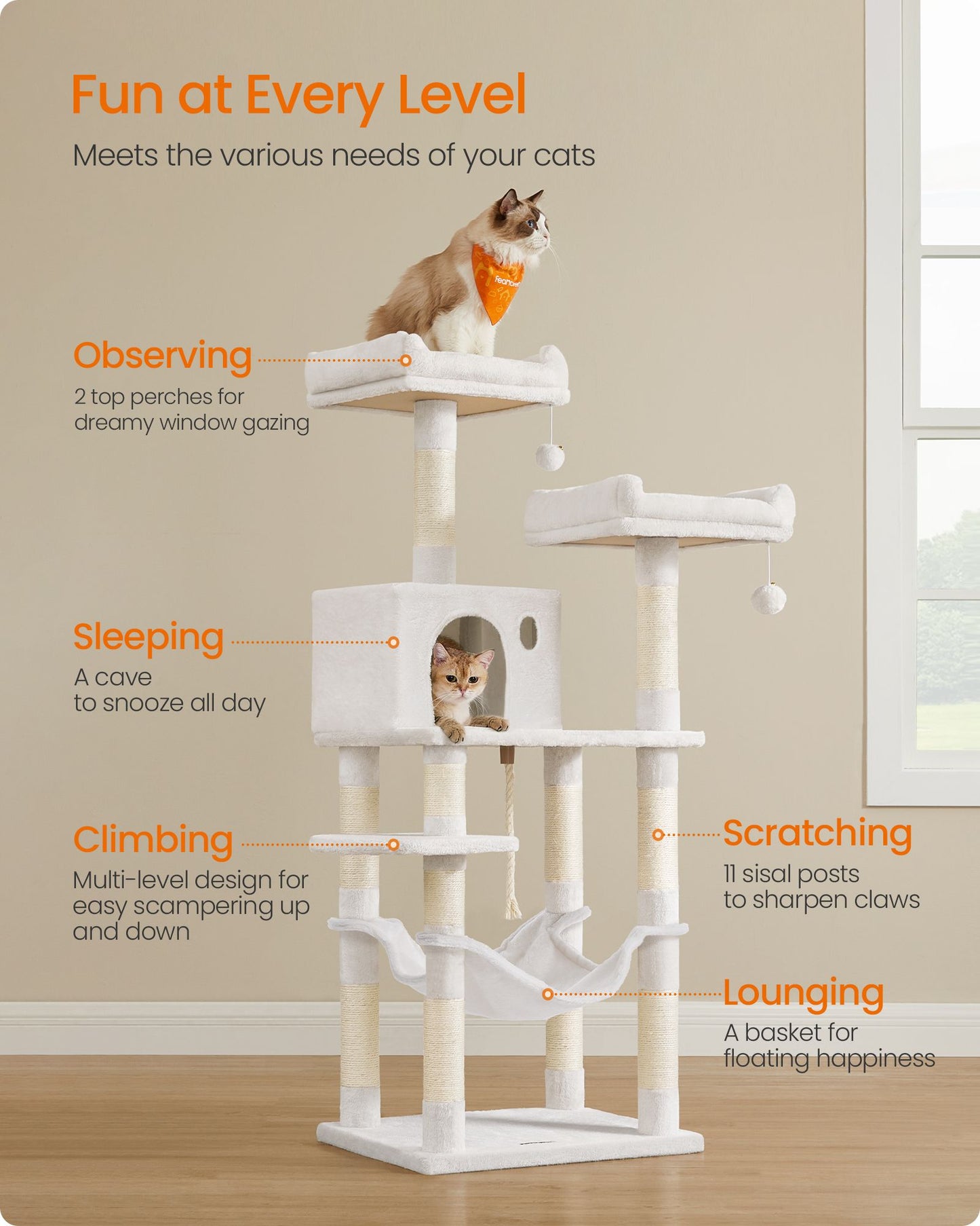 Cat Tree, 56.3-Inch Cat Tower, Multi-Level Plush Condo with 11 Scratching Posts - image 3