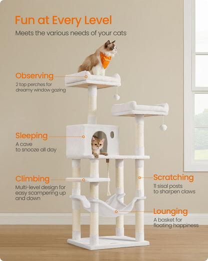 Cat Tree, 56.3-Inch Cat Tower, Multi-Level Plush Condo with 11 Scratching Posts - image 3