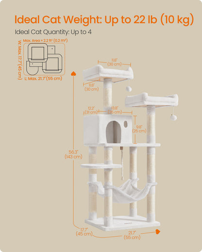 Cat Tree, 56.3-Inch Cat Tower, Multi-Level Plush Condo with 11 Scratching Posts - image 4