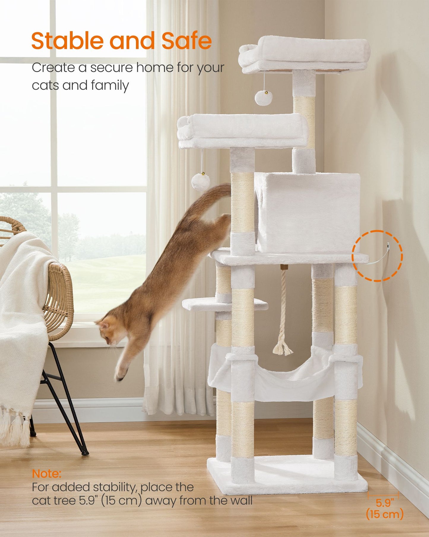 Cat Tree, 56.3-Inch Cat Tower, Multi-Level Plush Condo with 11 Scratching Posts - image 5