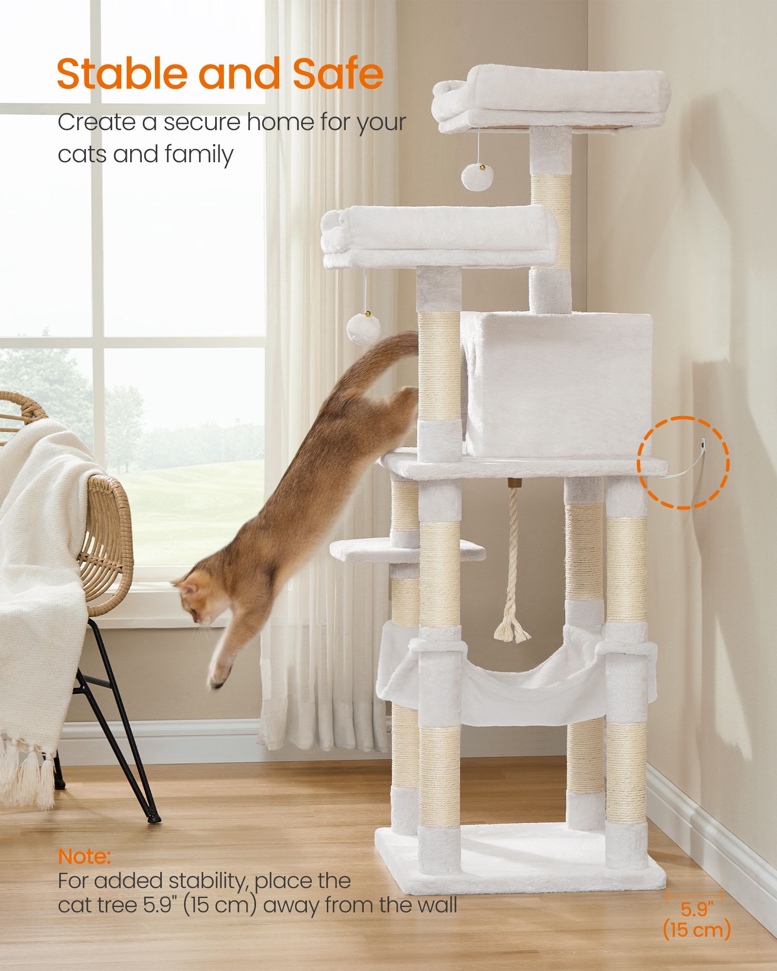 Cat Tree, 56.3-Inch Cat Tower, Multi-Level Plush Condo with 11 Scratching Posts - image 5