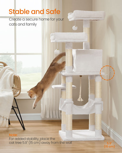 Cat Tree, 56.3-Inch Cat Tower, Multi-Level Plush Condo with 11 Scratching Posts - image 5