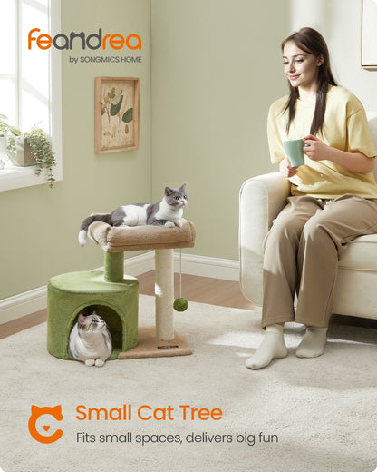 Cat Tree Tower with Sisal Scratching Post Grass Green and Camel Brown - image 2