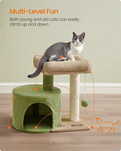 Cat Tree Tower with Sisal Scratching Post Grass Green and Camel Brown - image 3