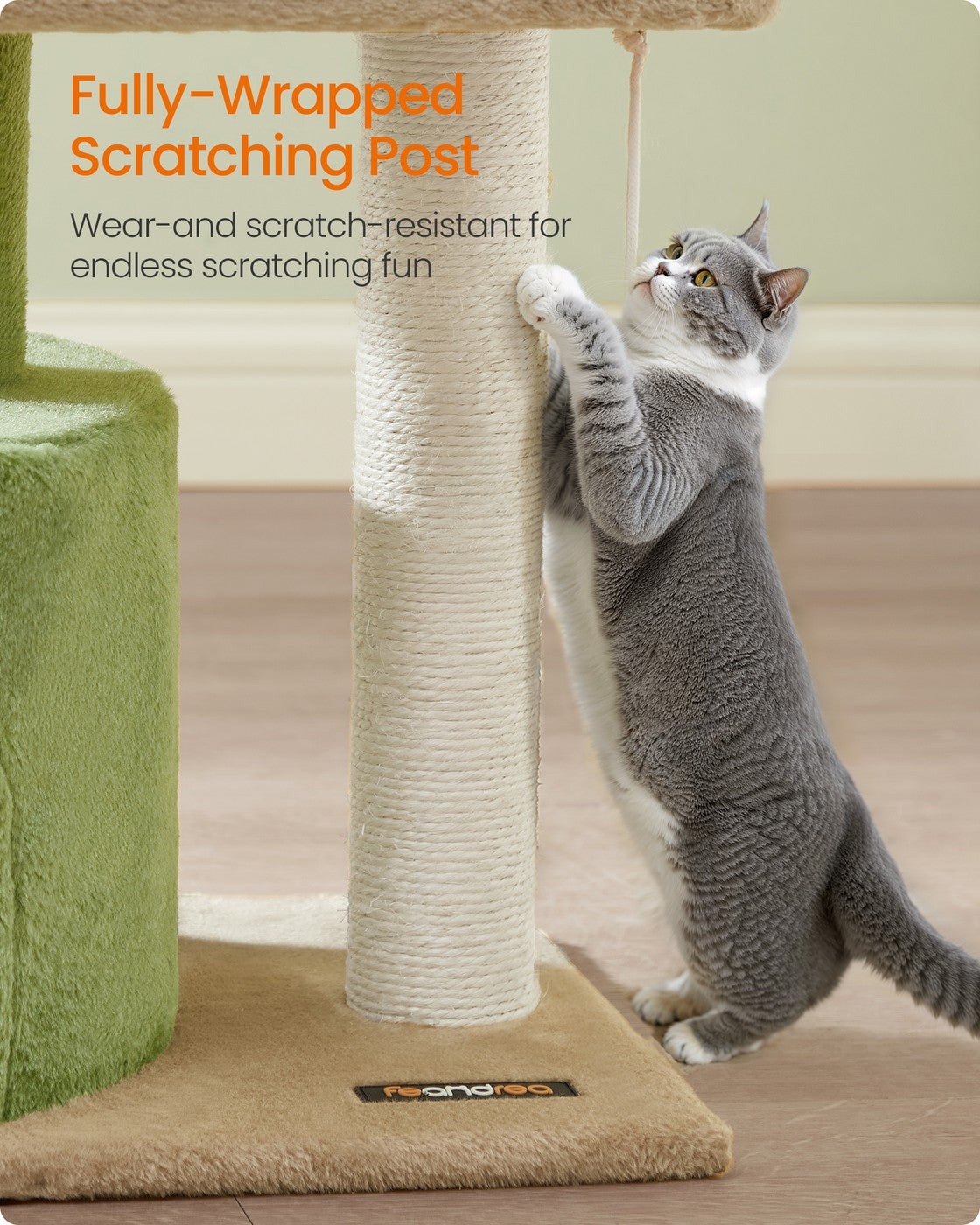 Cat Tree Tower with Sisal Scratching Post Grass Green and Camel Brown - image 4
