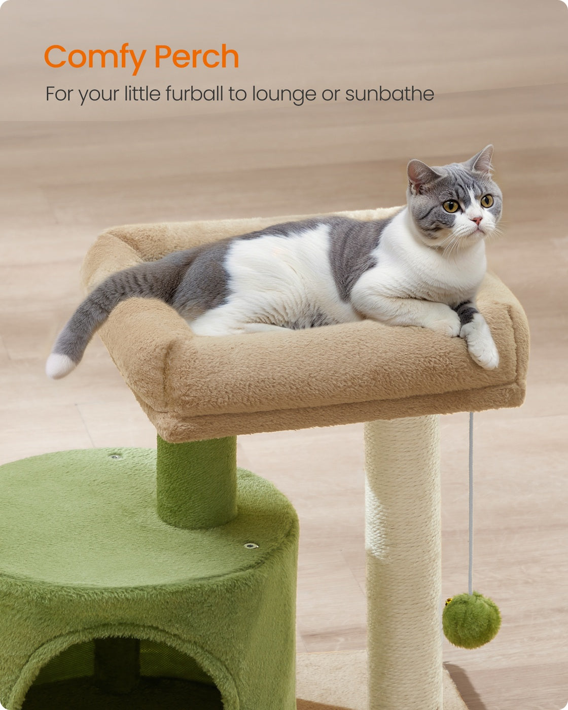 Cat Tree Tower with Sisal Scratching Post Grass Green and Camel Brown - image 5