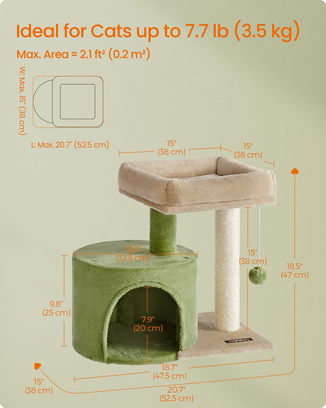 Cat Tree Tower with Sisal Scratching Post Grass Green and Camel Brown - image 6