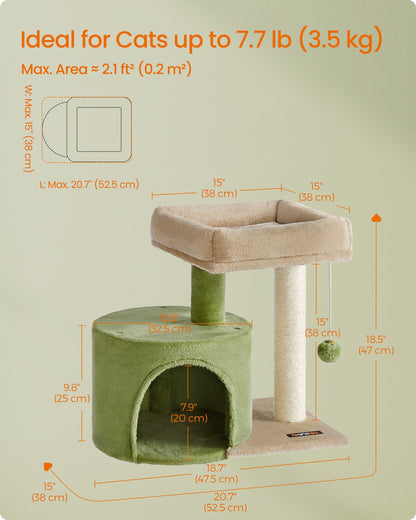 Cat Tree Tower with Sisal Scratching Post Grass Green and Camel Brown - image 6