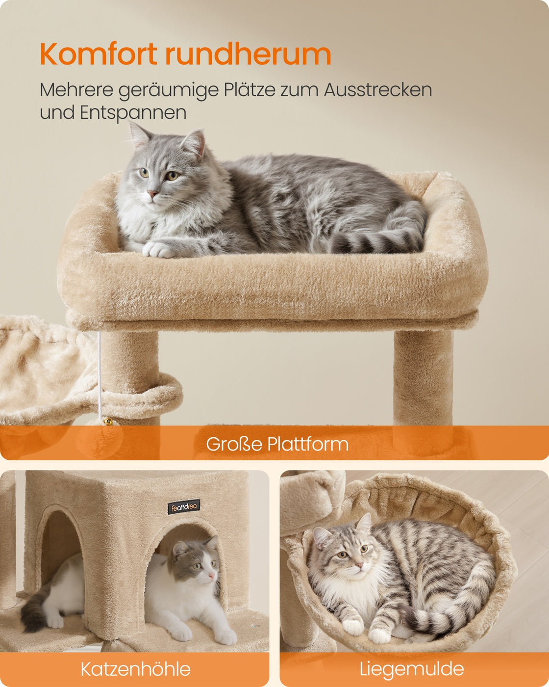 Cat Tree with Widened Perch for Large Cats Camel Brown