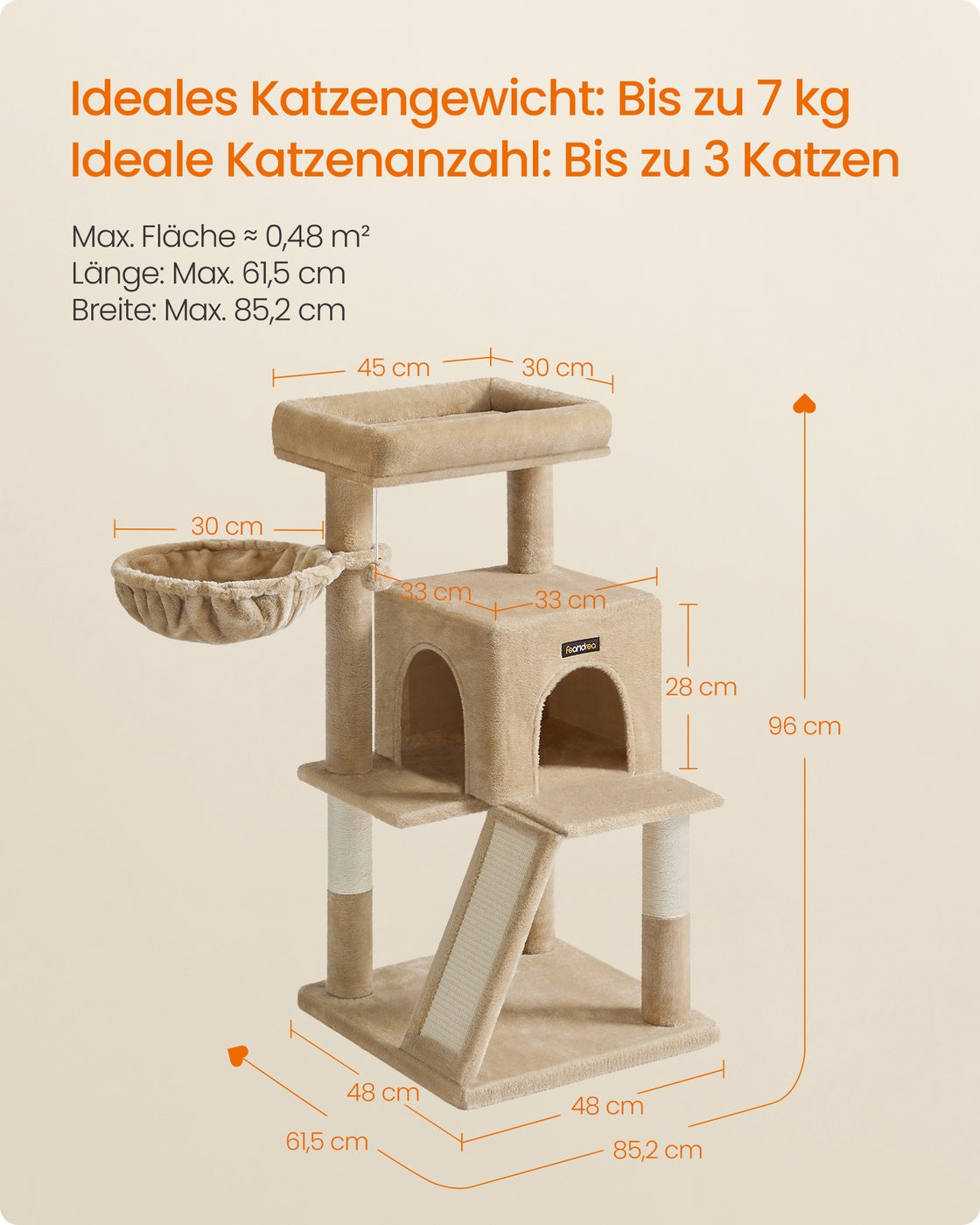 Cat Tree with Widened Perch for Large Cats Camel Brown