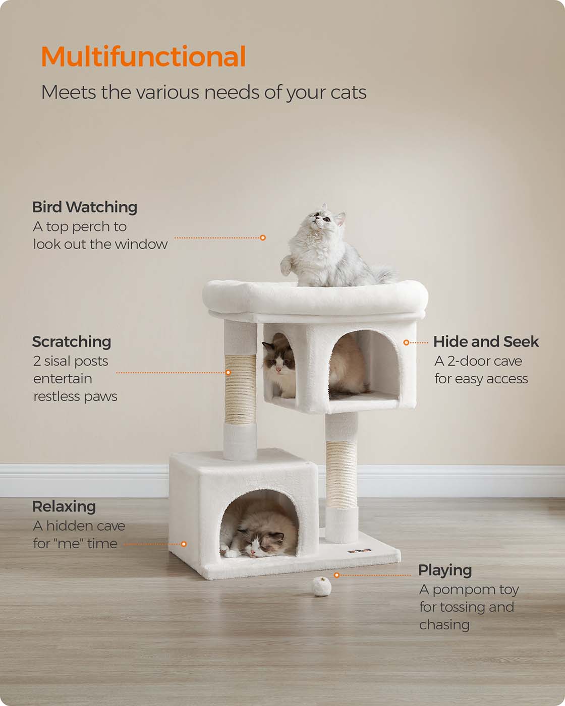 33.1-Inch Cat Tower for Large Cats up to 16 lb