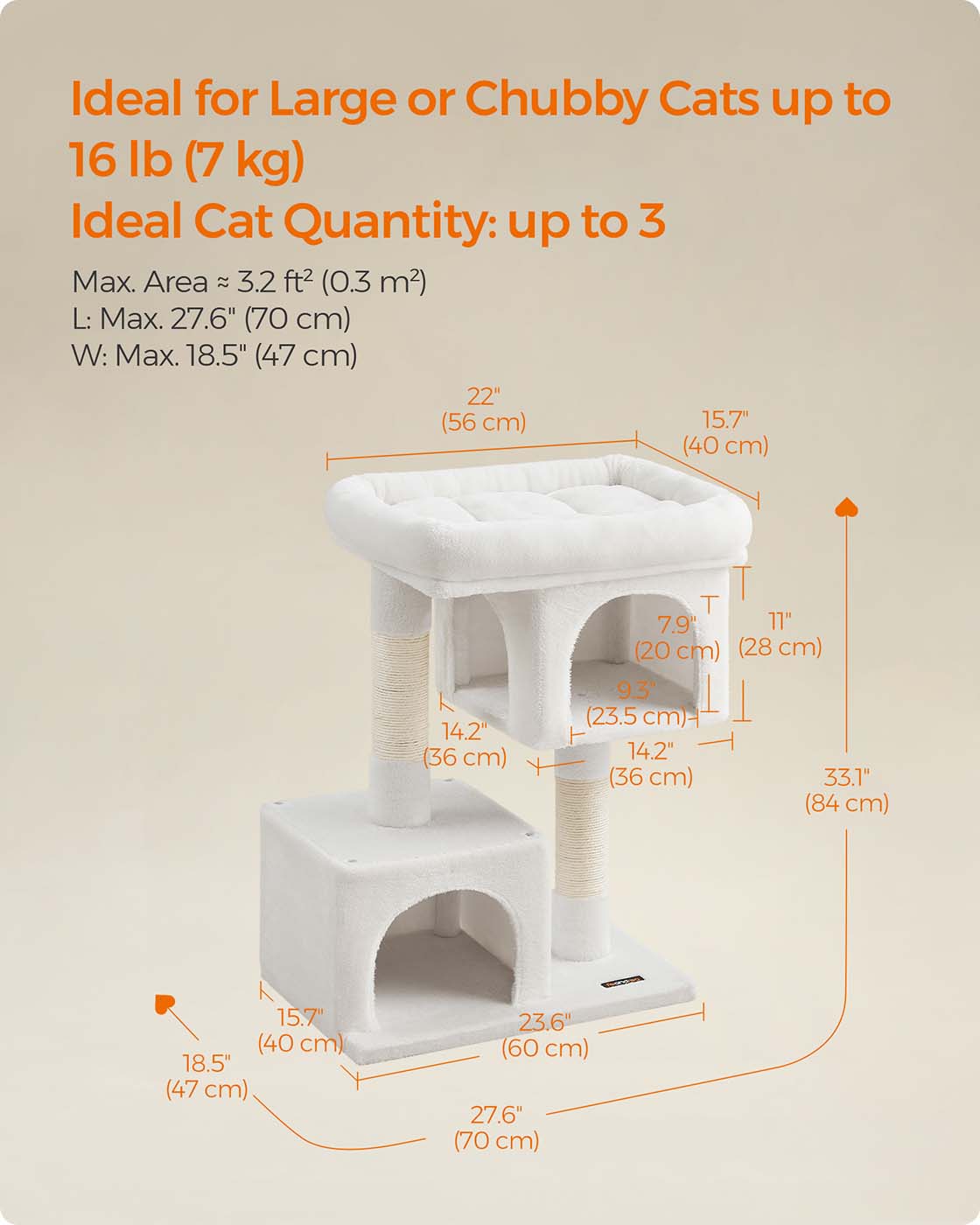 33.1-Inch Cat Tower for Large Cats up to 16 lb