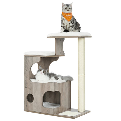 86 cm Cat Tree Medium Cat Tower with 3 Beds and Cave Gray and White - image 12