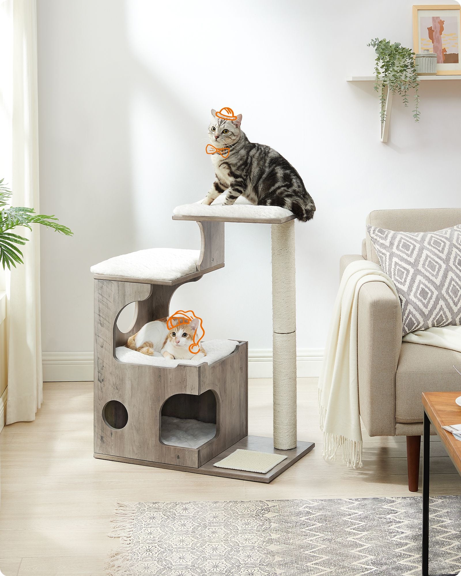 86 cm Cat Tree Medium Cat Tower with 3 Beds and Cave Gray and White - image 13