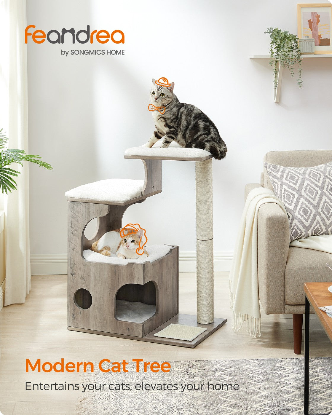 86 cm Cat Tree Medium Cat Tower with 3 Beds and Cave Gray and White - image 14