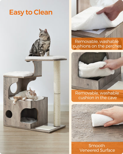86 cm Cat Tree Medium Cat Tower with 3 Beds and Cave Gray and White - image 15