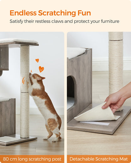 86 cm Cat Tree Medium Cat Tower with 3 Beds and Cave Gray and White - image 17