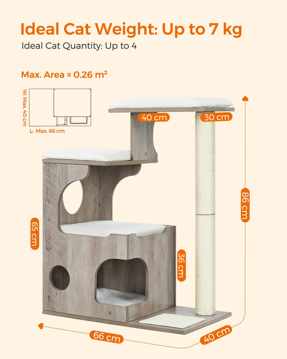 86 cm Cat Tree Medium Cat Tower with 3 Beds and Cave Gray and White - image 19