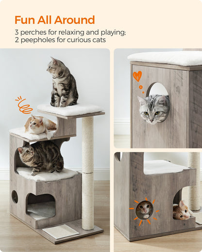 86 cm Cat Tree Medium Cat Tower with 3 Beds and Cave Gray and White - image 20