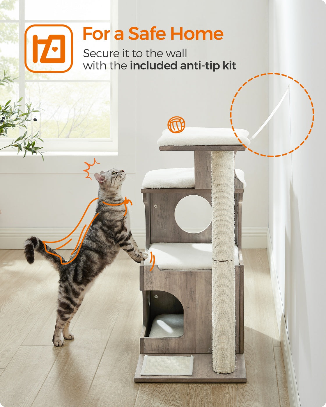 86 cm Cat Tree Medium Cat Tower with 3 Beds and Cave Gray and White - image 21