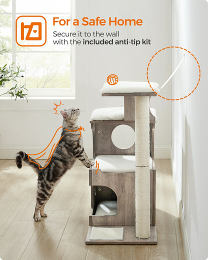 86 cm Cat Tree Medium Cat Tower with 3 Beds and Cave Gray and White - image 21