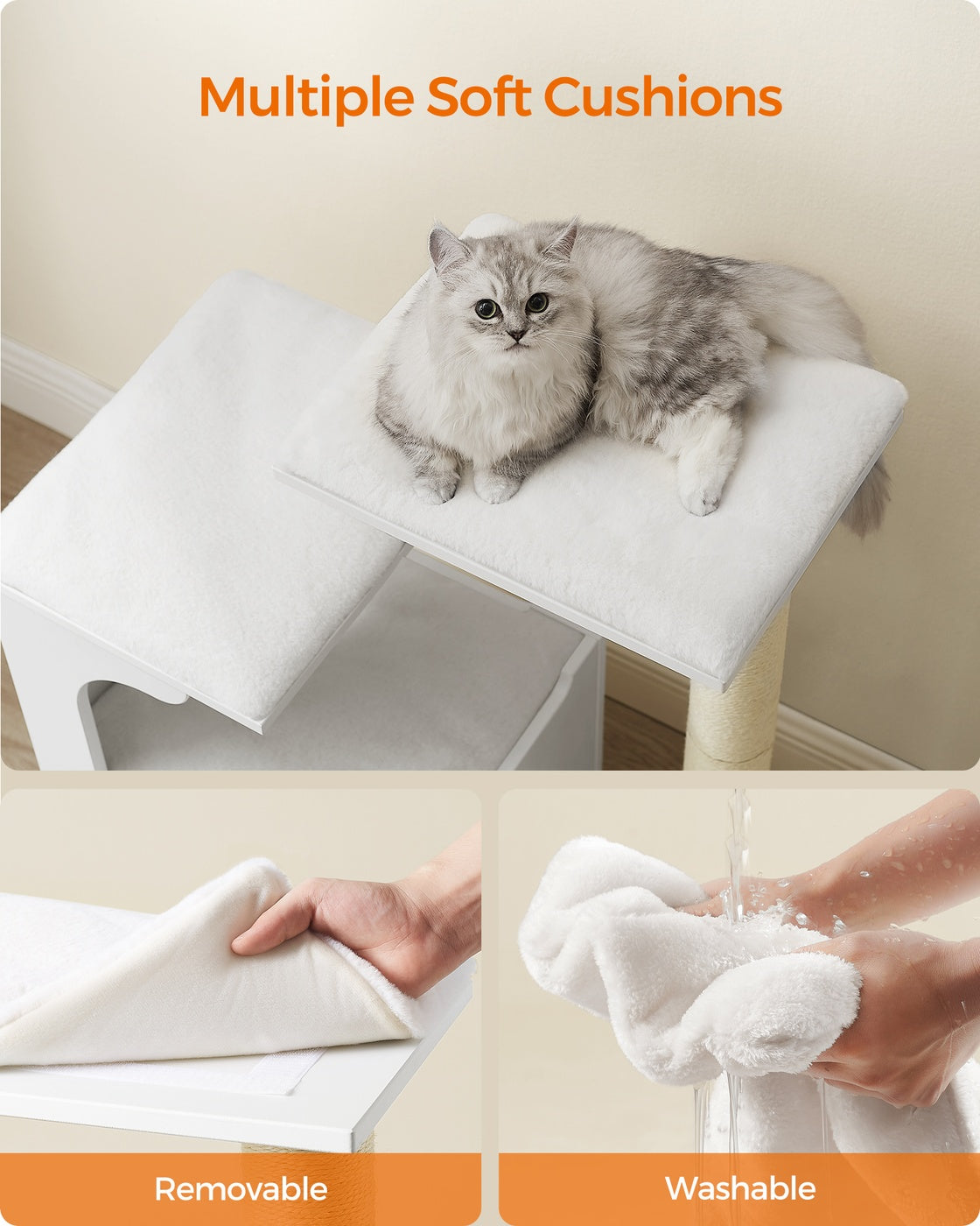Modern Cat Tower with Cushions, Cloud White - image 3