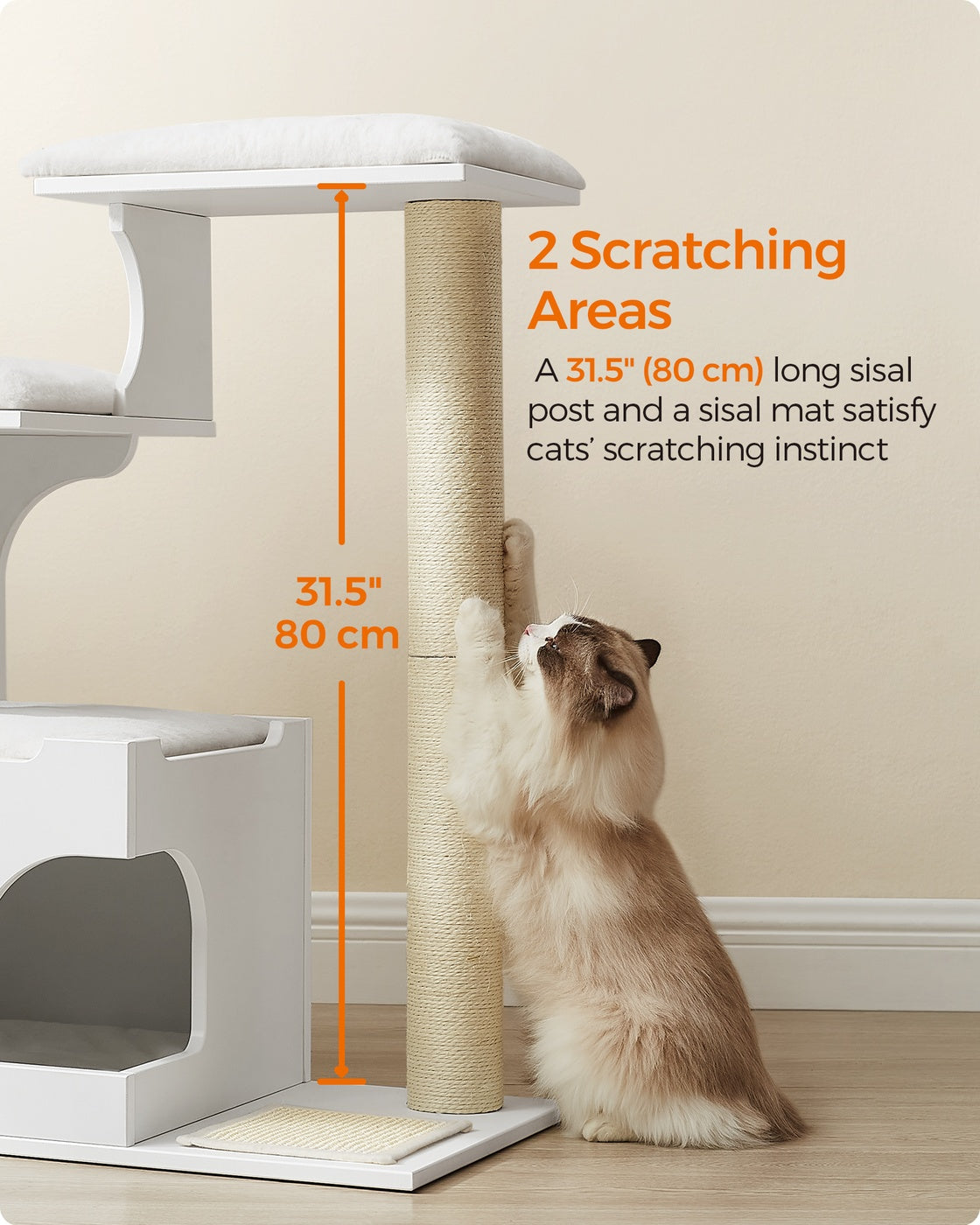 Modern Cat Tower with Cushions, Cloud White - image 5