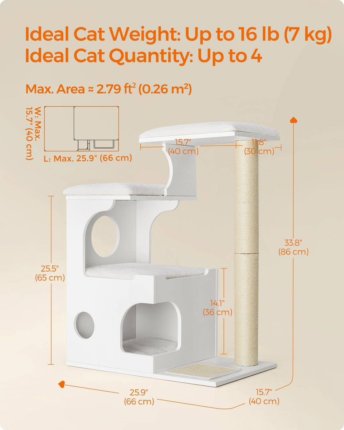 Modern Cat Tower with Cushions, Cloud White - image 7