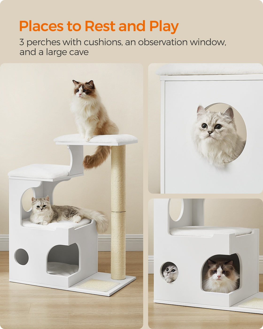86 cm Cat Tree Medium Cat Tower with 3 Beds and Cave Gray and White - image 30
