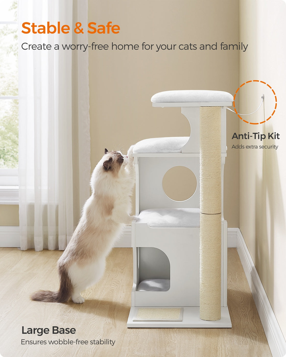 Modern Cat Tower with Cushions, Cloud White - image 9