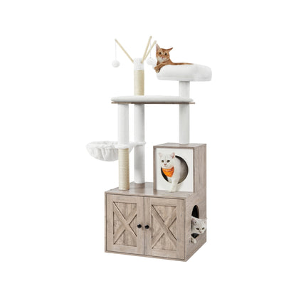 2-in-1 Modern Cat Tower Cat Condo with Scratching Posts Greige