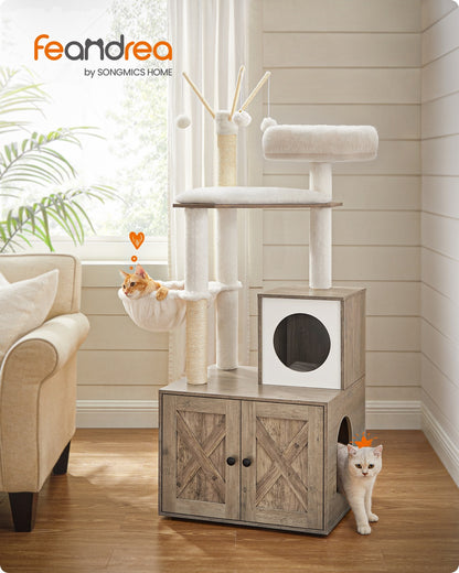 2-in-1 Modern Cat Tower Cat Condo with Scratching Posts Greige