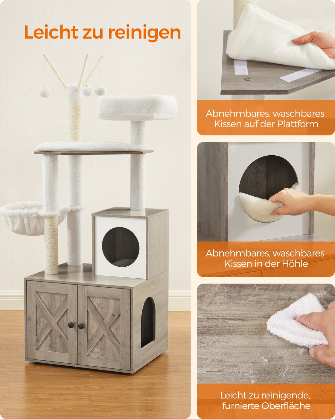 2-in-1 Modern Cat Tower Cat Condo with Scratching Posts Greige