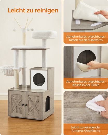 2-in-1 Modern Cat Tower Cat Condo with Scratching Posts Greige
