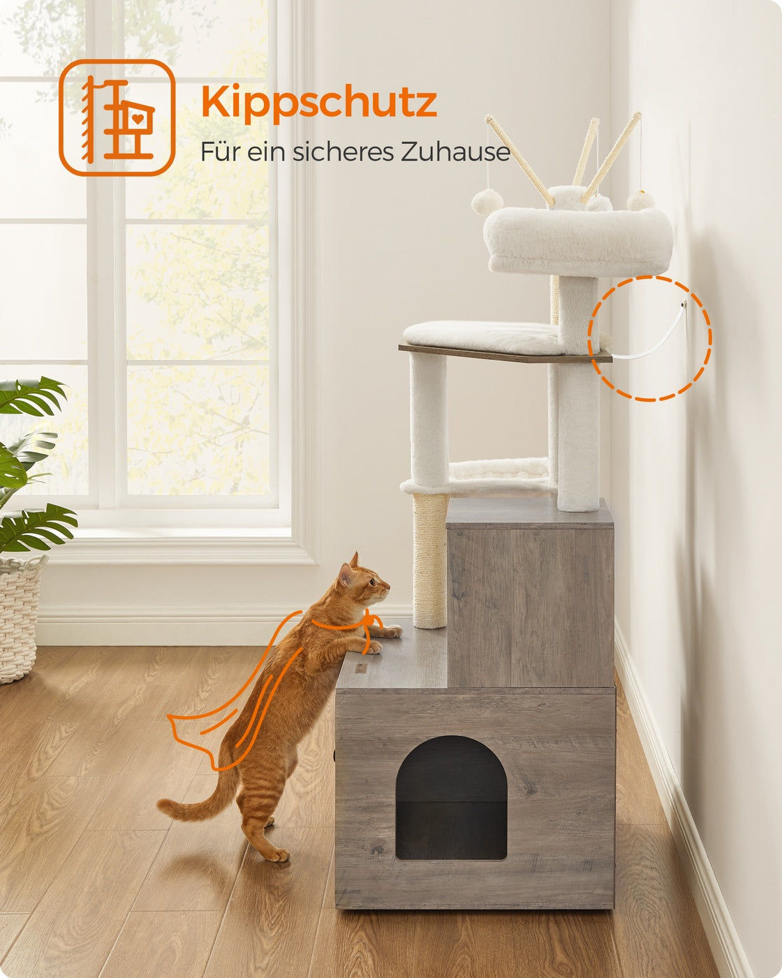 2-in-1 Modern Cat Tower Cat Condo with Scratching Posts Greige