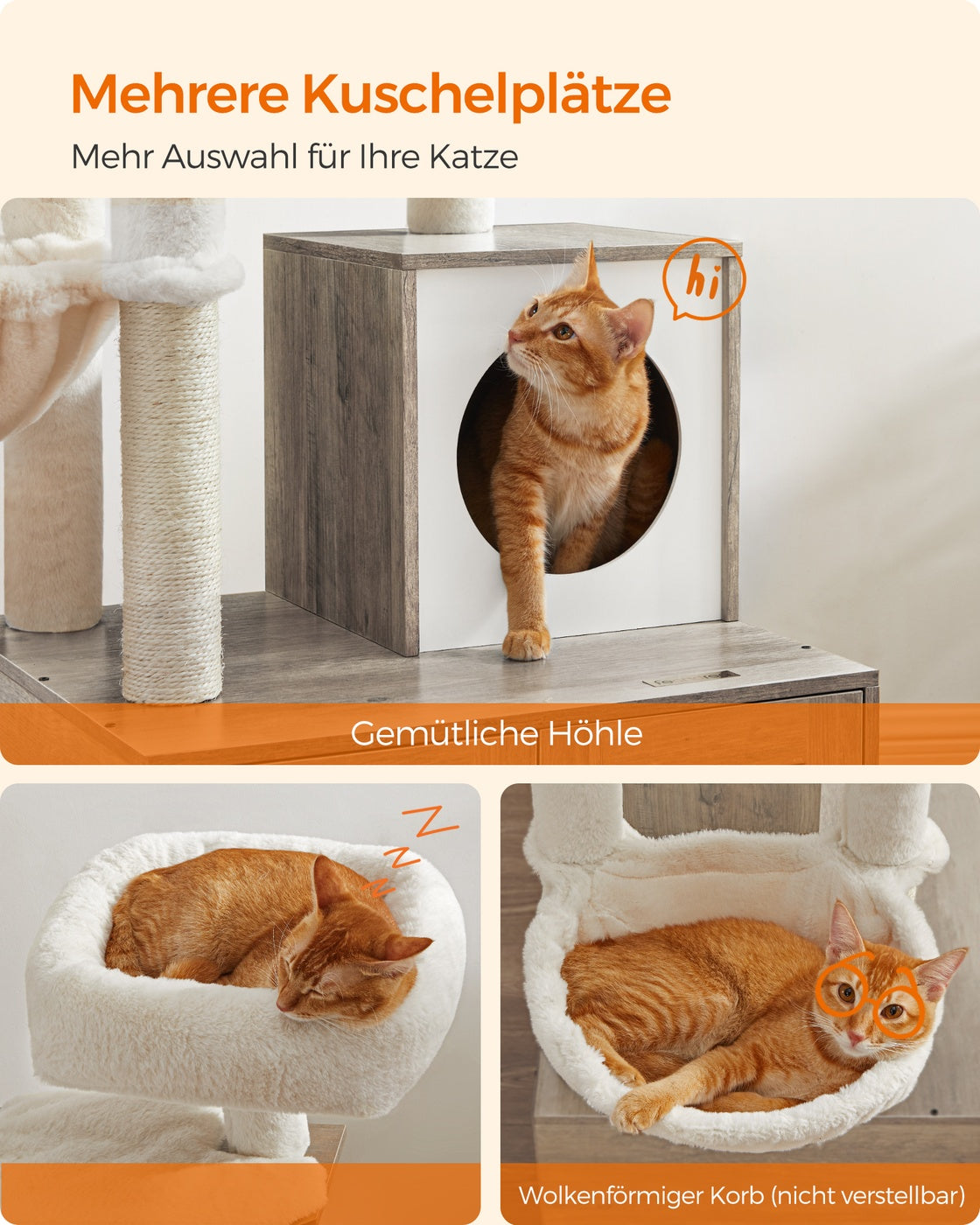 2-in-1 Modern Cat Tower Cat Condo with Scratching Posts Greige