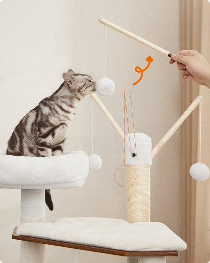 2-in-1 Modern Cat Tower Cat Condo with Scratching Posts Greige