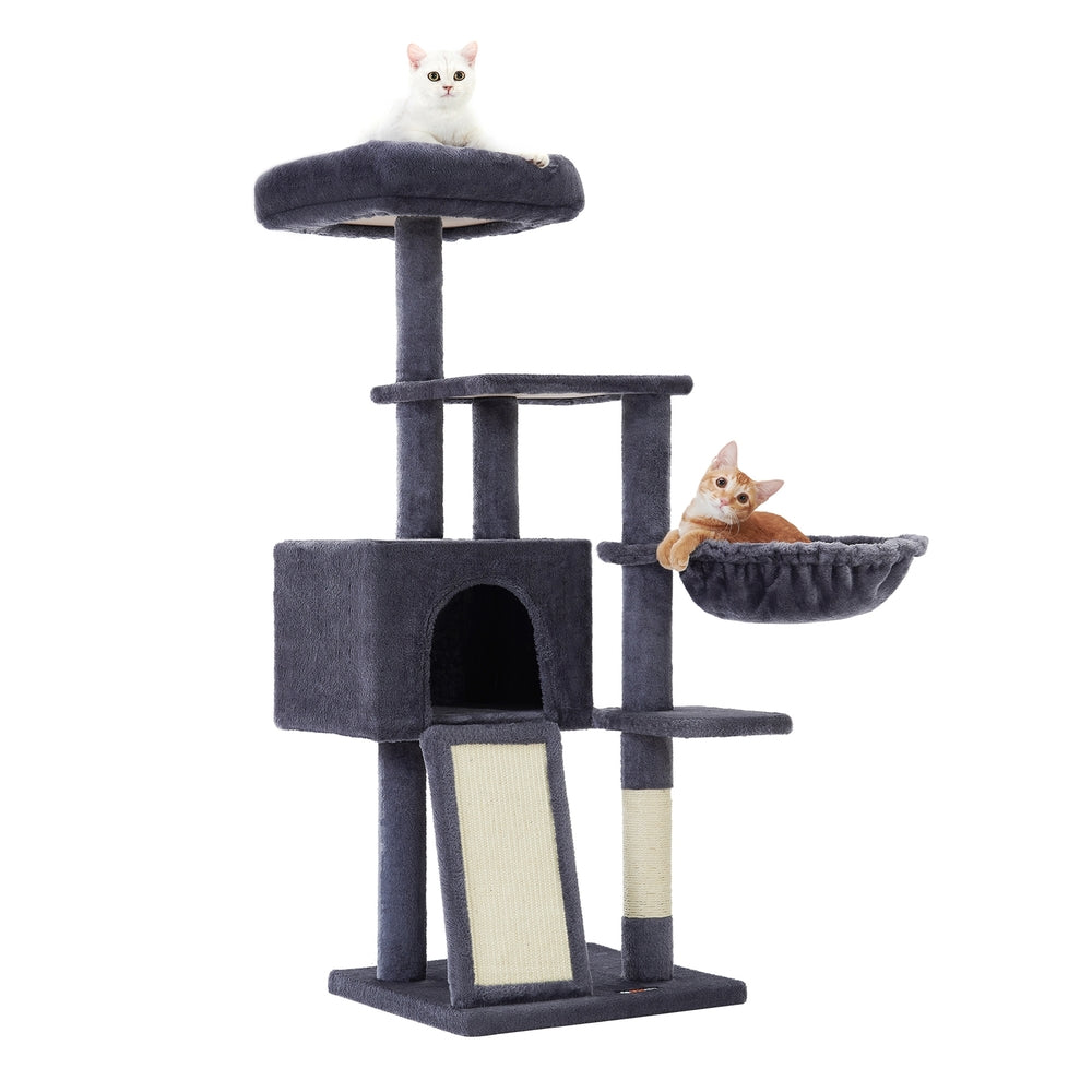 Dark Grey Cat Tree with Scratching Ramp — 135 cm - image 1