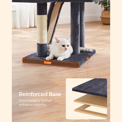 Dark Grey Cat Tree with Scratching Ramp — 135 cm