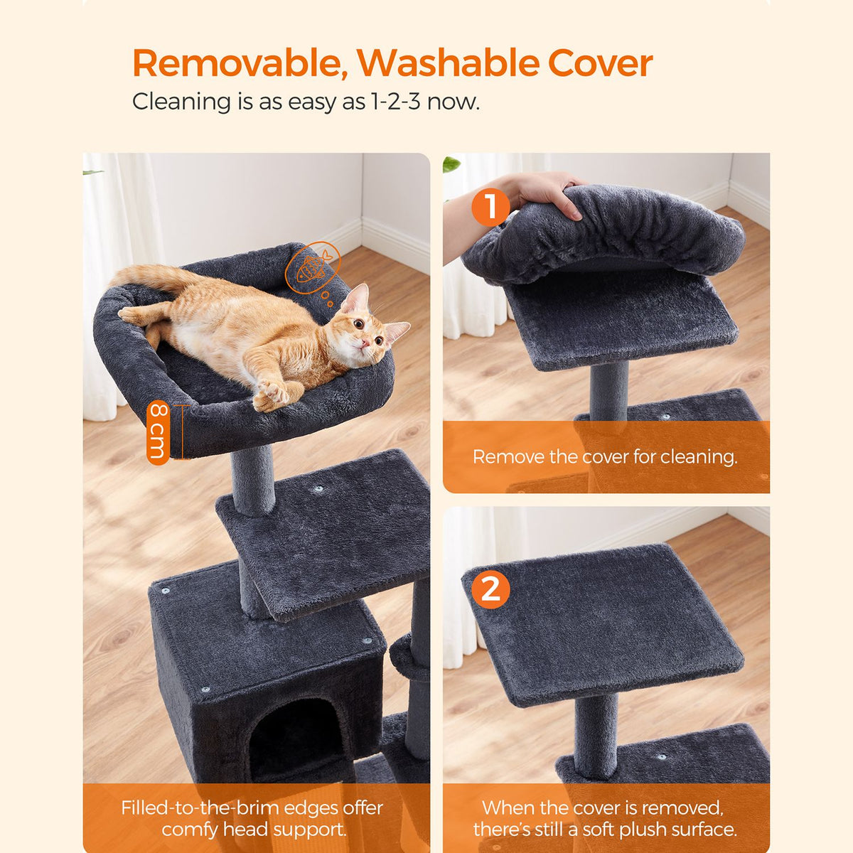 Dark Grey Cat Tree with Scratching Ramp — 135 cm
