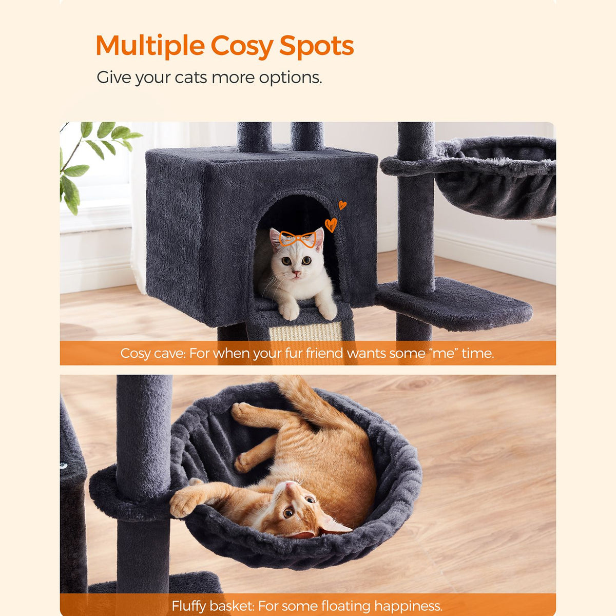 Dark Grey Cat Tree with Scratching Ramp — 135 cm