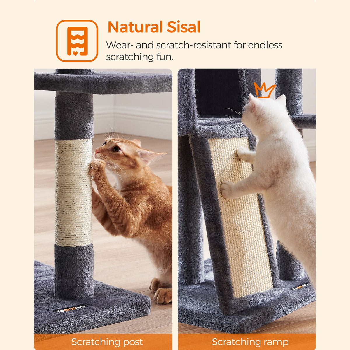 Dark Grey Cat Tree with Scratching Ramp — 135 cm
