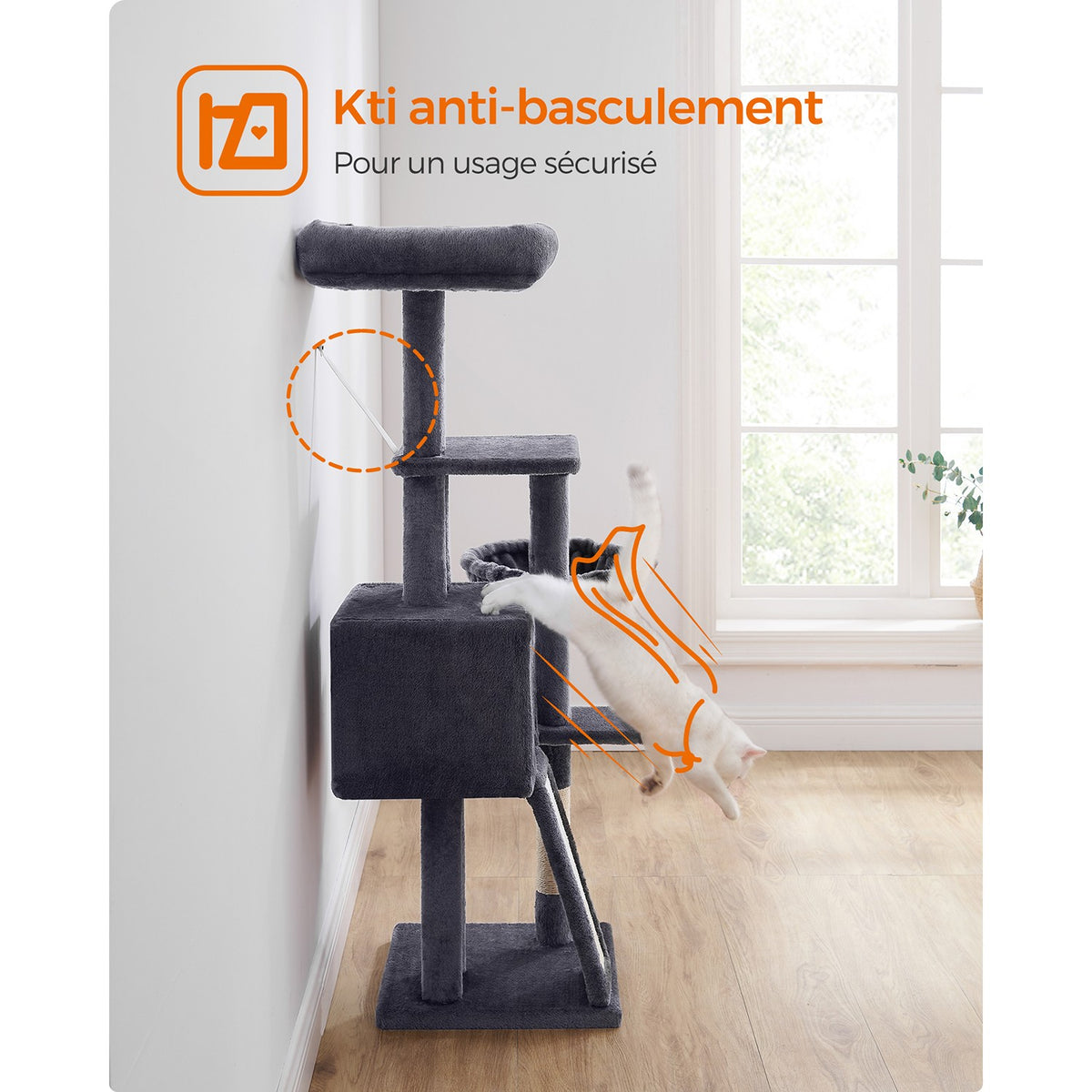 Dark Grey Cat Tree with Scratching Ramp — 135 cm