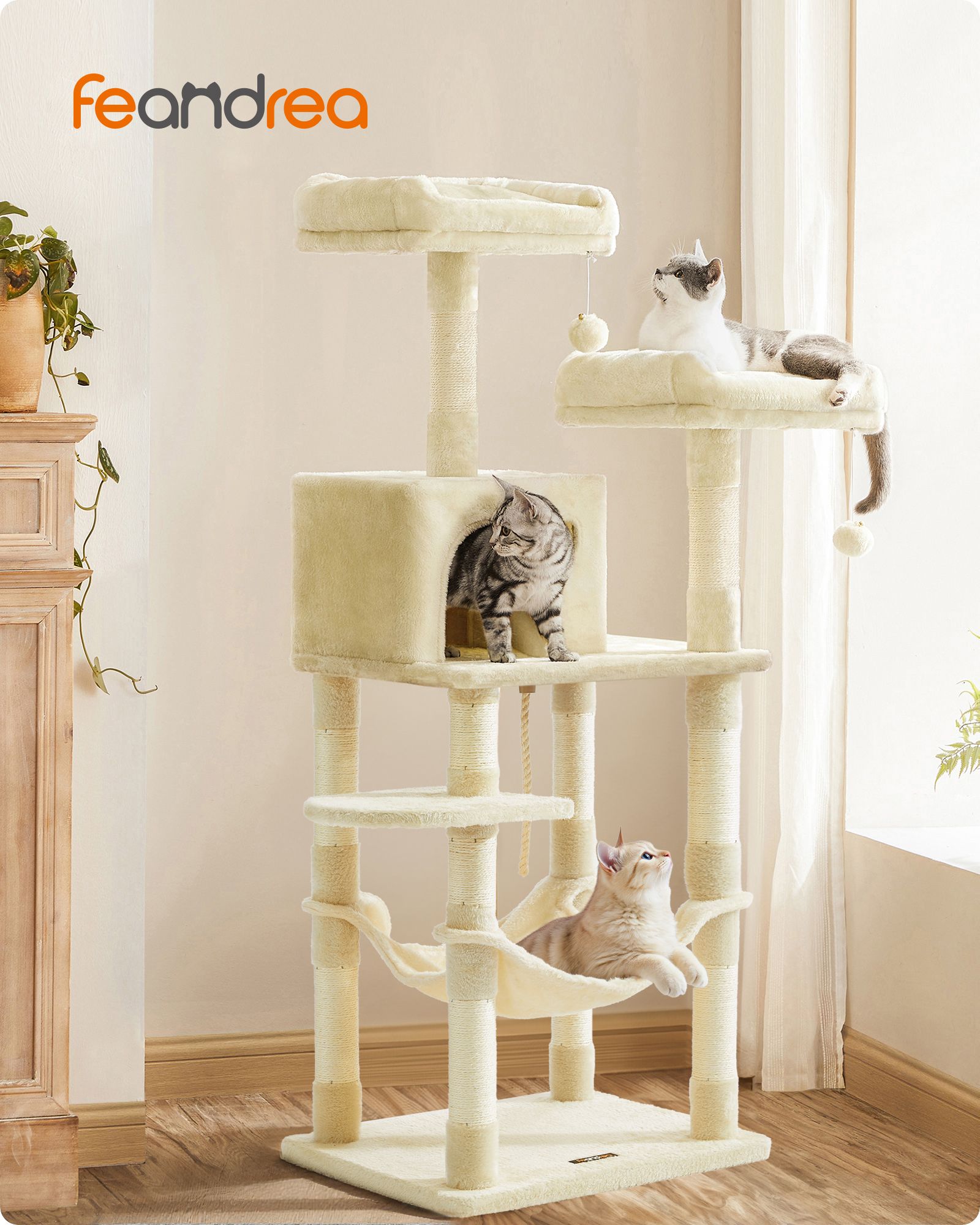 Cat Tree, 56.3-Inch Cat Tower, Multi-Level Plush Condo with 11 Scratching Posts - image 7
