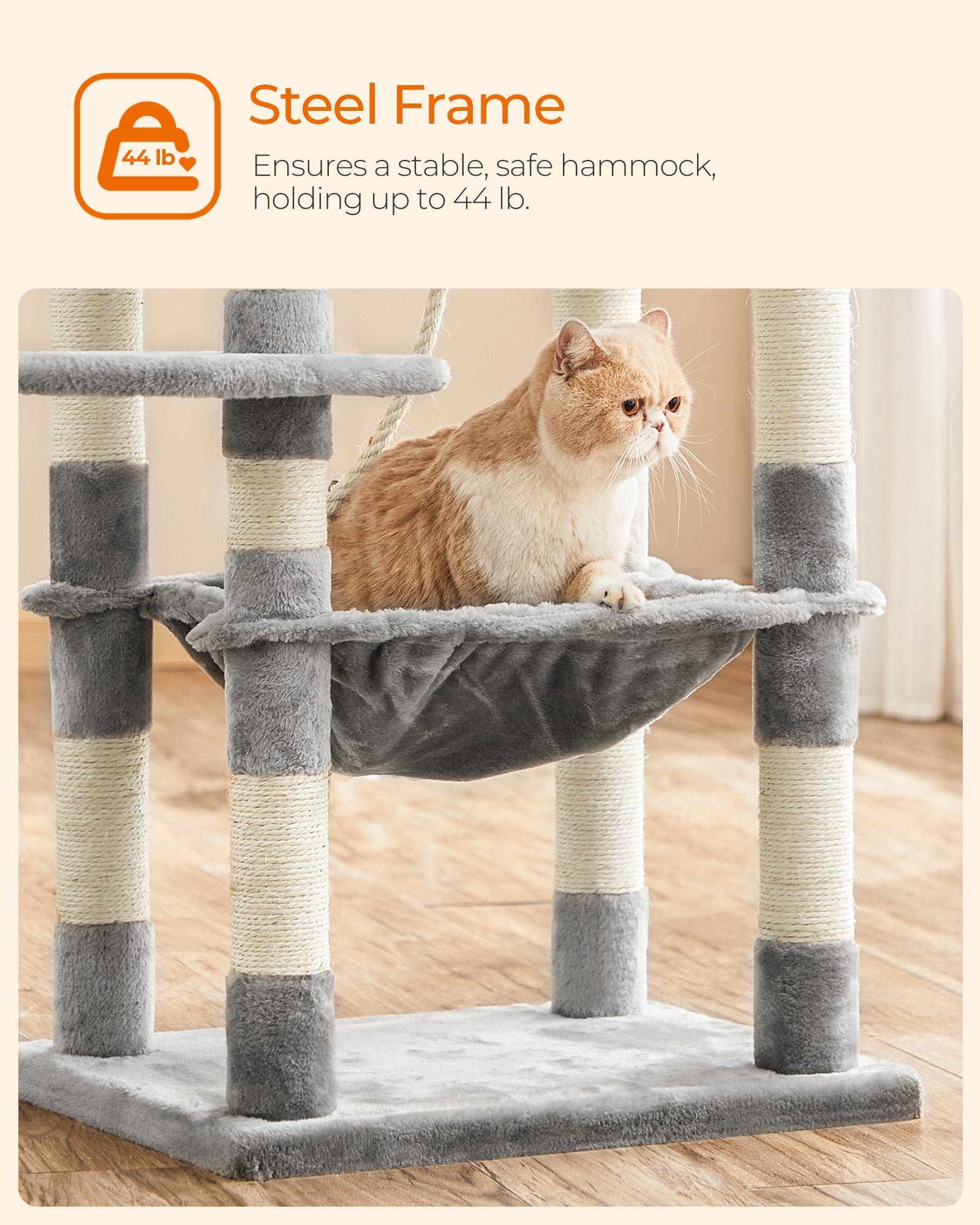 56.3-Inch Cat Tree with Scratching Posts, Hammock, Plush Perch - image 6