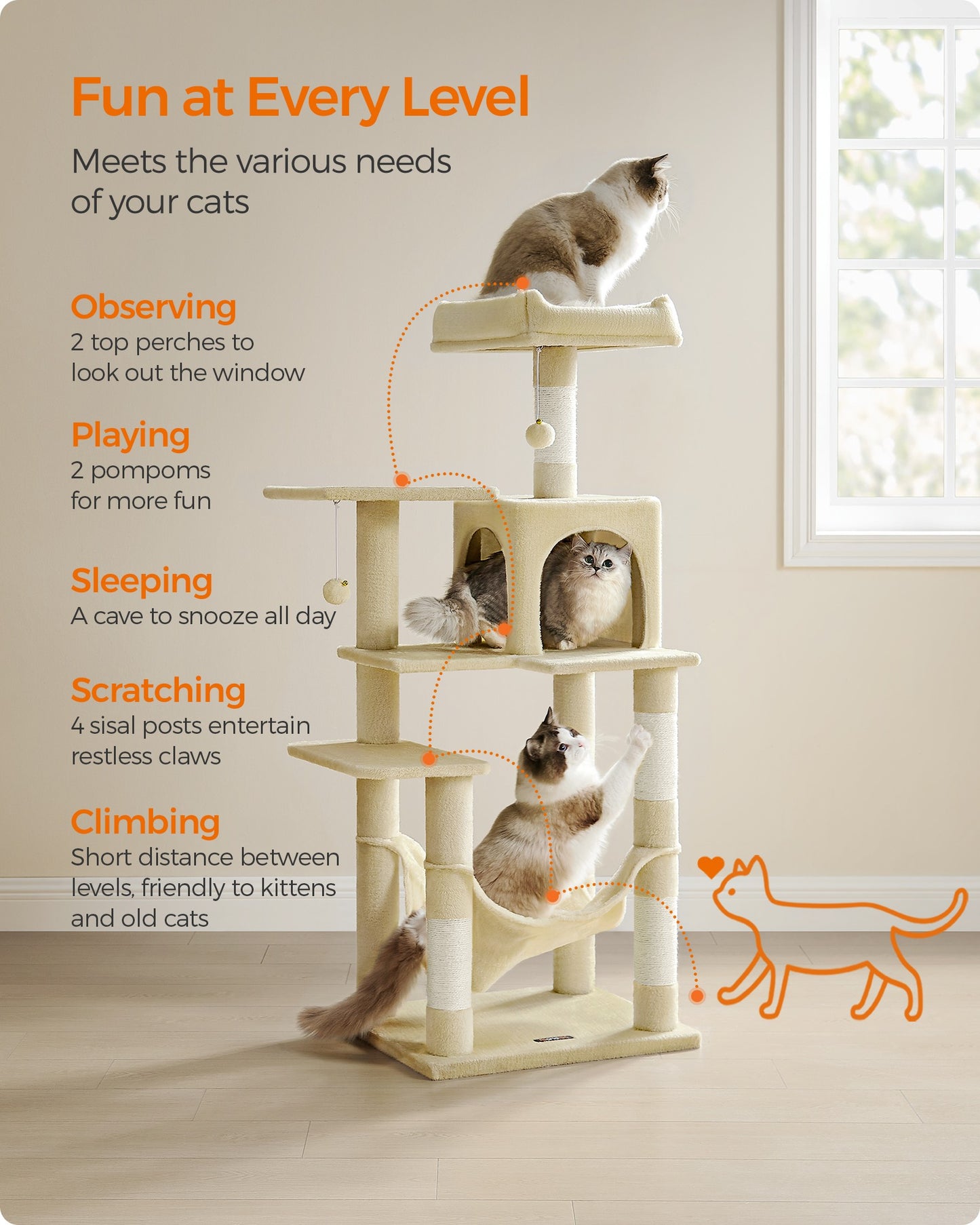 56.3-Inch Cat Tree for Indoor Cats - image 35