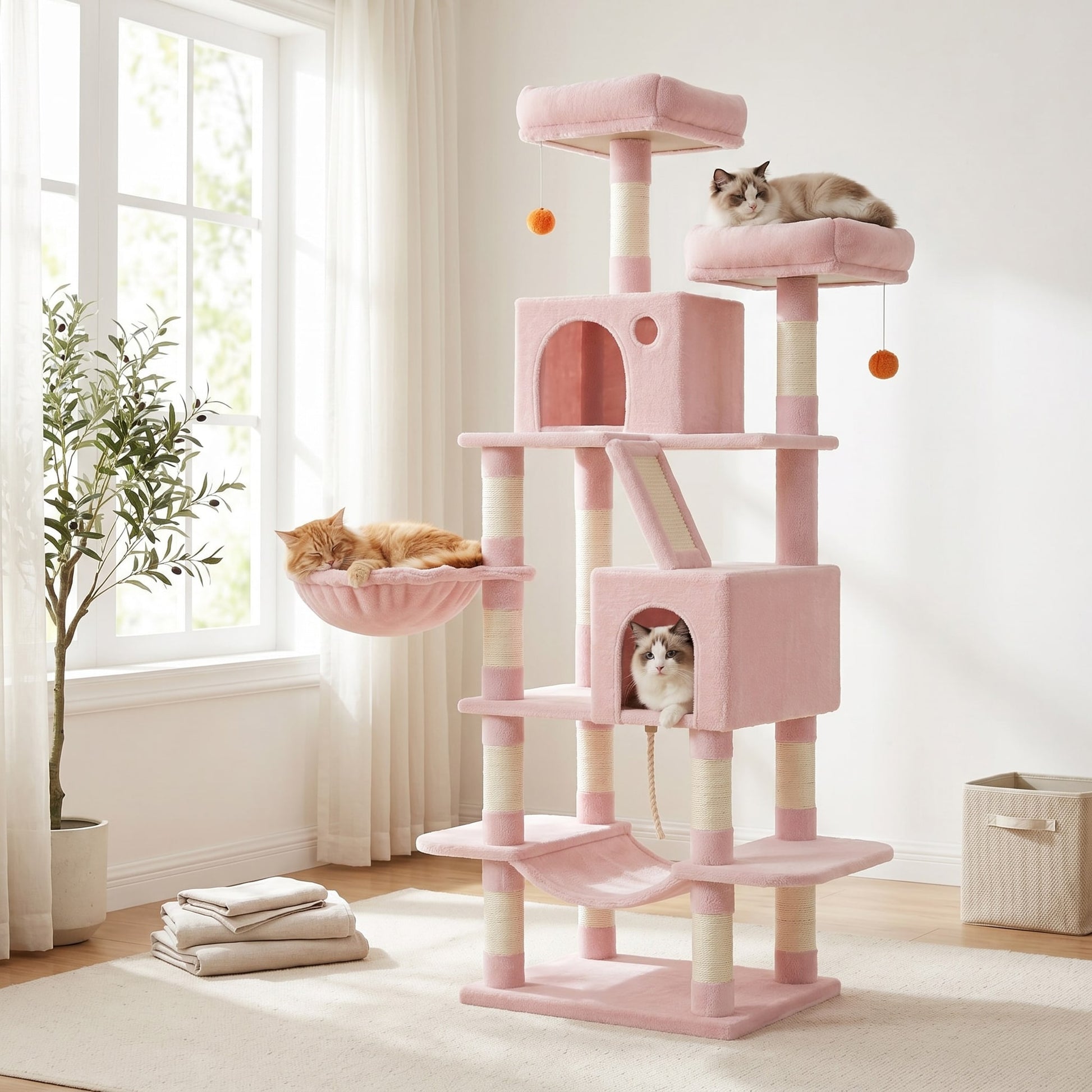 XL Cat Tree Tower for Multi-Cat Households, Dark Grey - image 77
