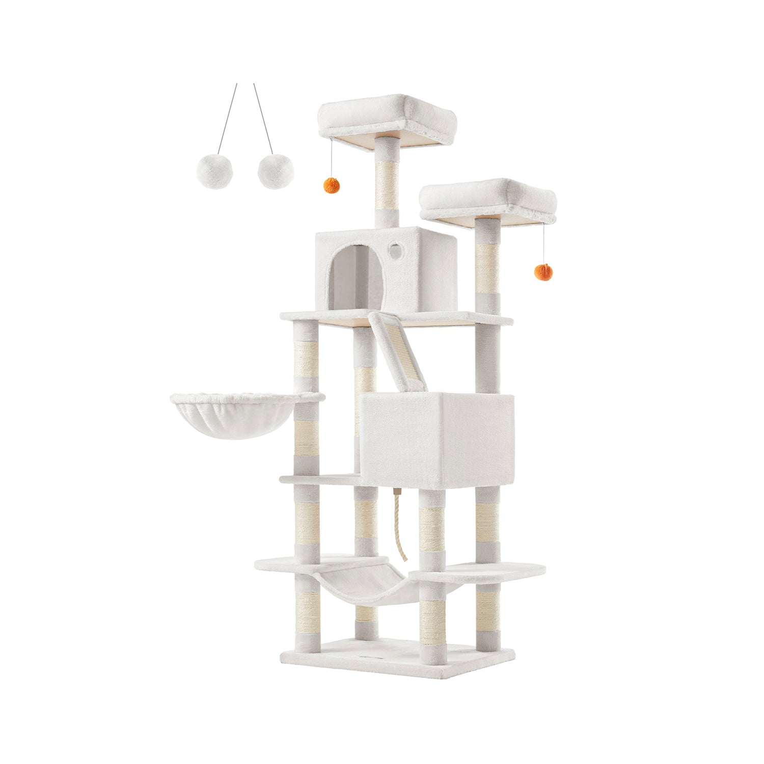 66.1" Tall Large Multi-Level Cat Tree with 13 Scratching Posts Cream White
